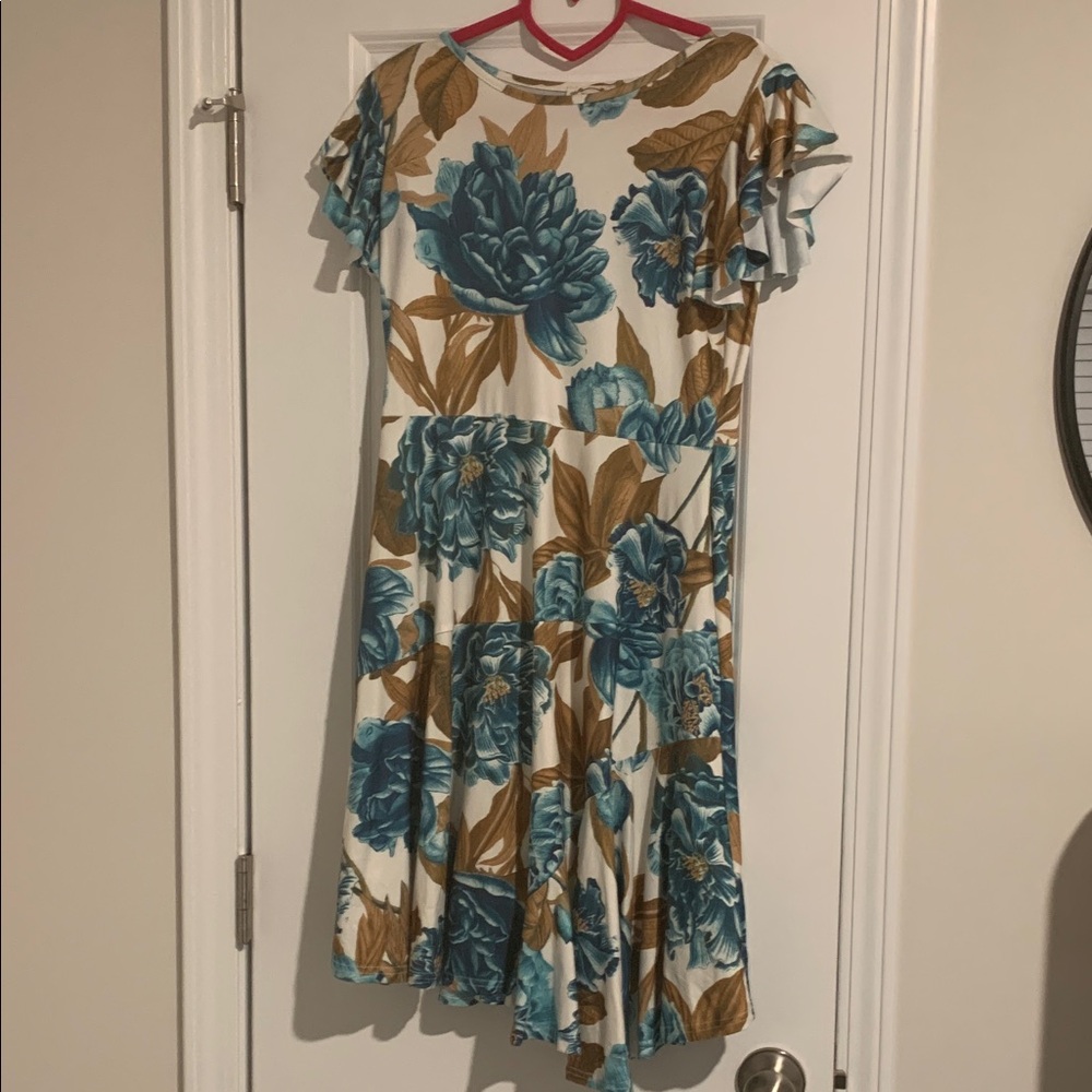 Mia Joy Floral Dress with Blue and Brown Accents